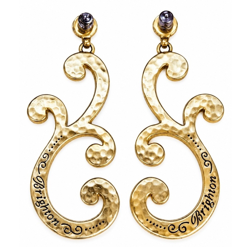 Brighton Gold Hammered Script Dangle Drop Earrings Pierced Post Backs SKUJ153 - Picture 3 of 5
